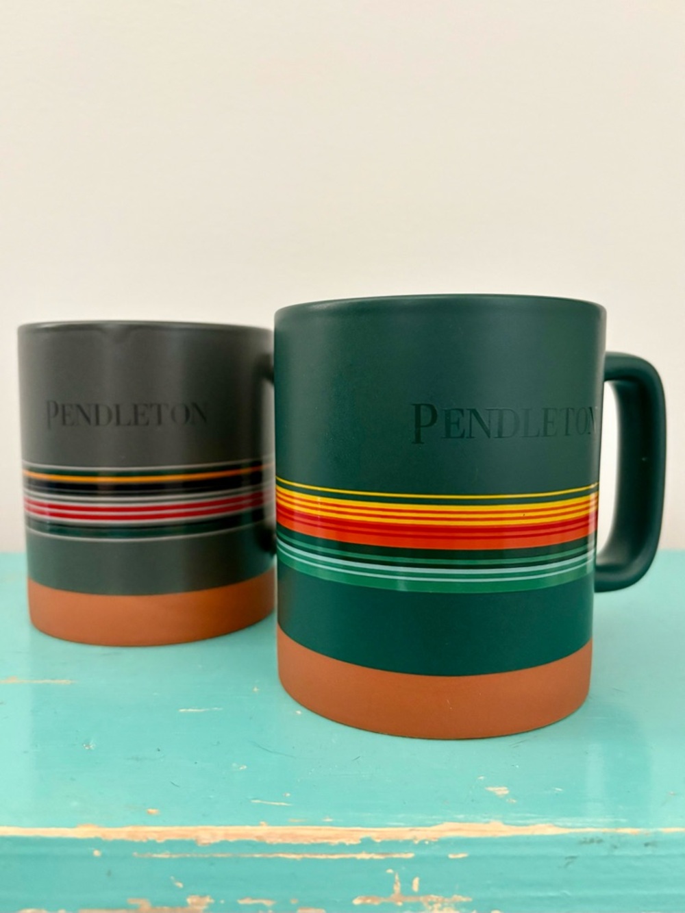 Pendleton—National Parks Stoneware Mugs 18 oz. Green, Gray Stripes (Set of 2)
